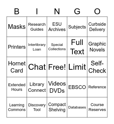 GOALS Library Bingo Card