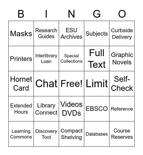 GOALS Library Bingo Card