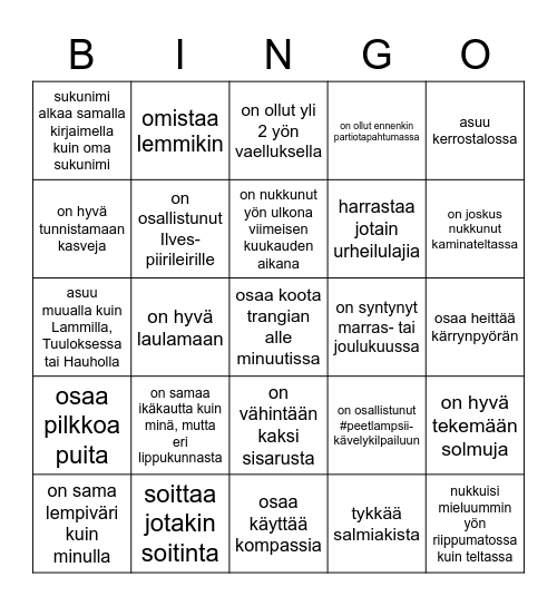 Retkibingo Card