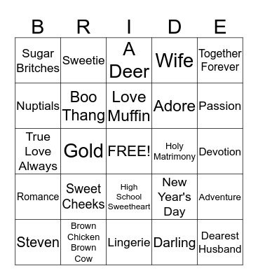 Allison & Steven Forever Bingo Card