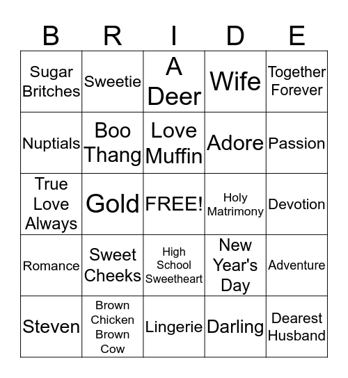 Allison & Steven Forever Bingo Card