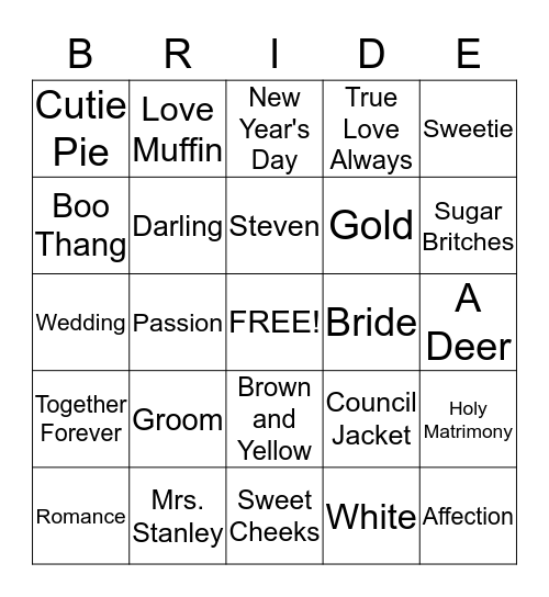 Allison & Steven Forever Bingo Card
