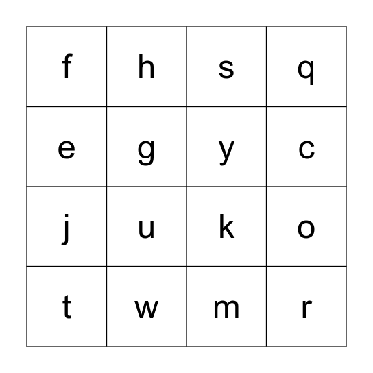 Alphabet Bingo Card