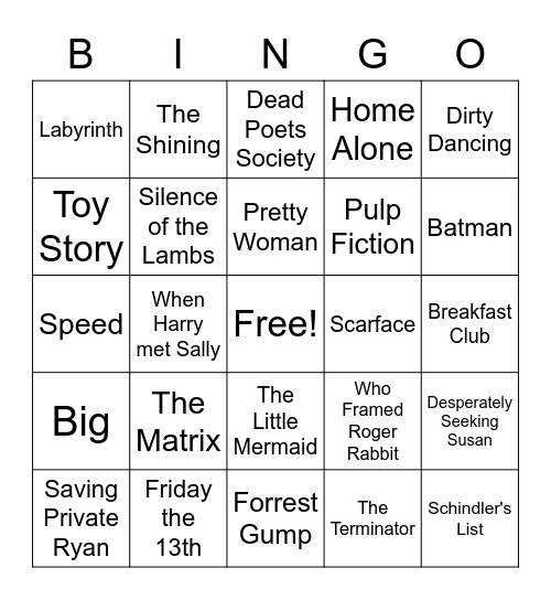 80s/90s movies Bingo Card