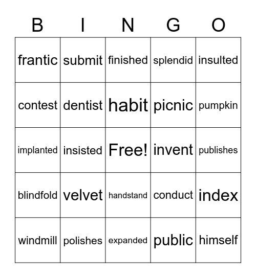 Multisyllable Closed Words Bingo Card