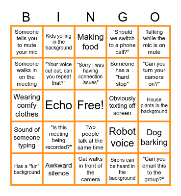 Conference Call Bingo Card