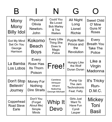 Lakehead 80's BINGO Card