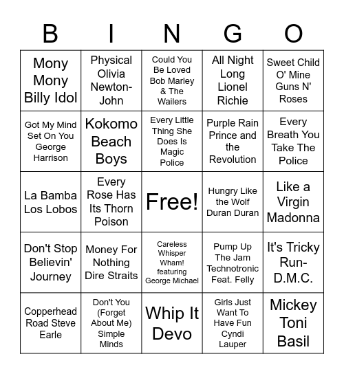 Lakehead 80's BINGO Card