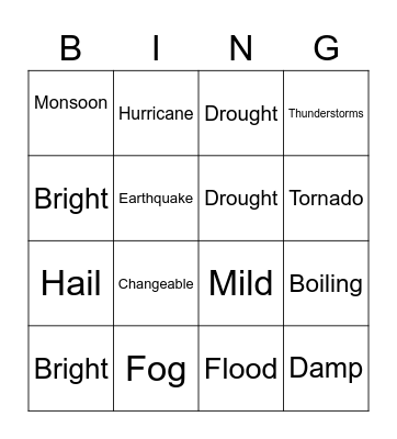 Extreme Weather Bingo Card