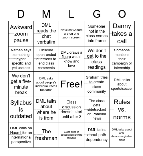 Campaign and Elections Class Bingo Card