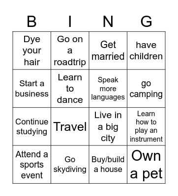 Plans for your future! Bingo Card