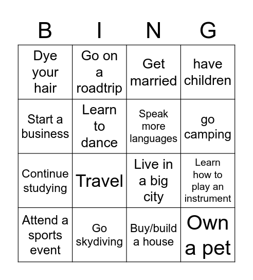 Plans for your future! Bingo Card