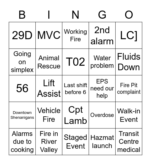 3 Platoon Dispatch Bingo Card