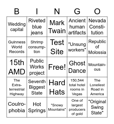 Silver State Lesser Known Facts Bingo Card