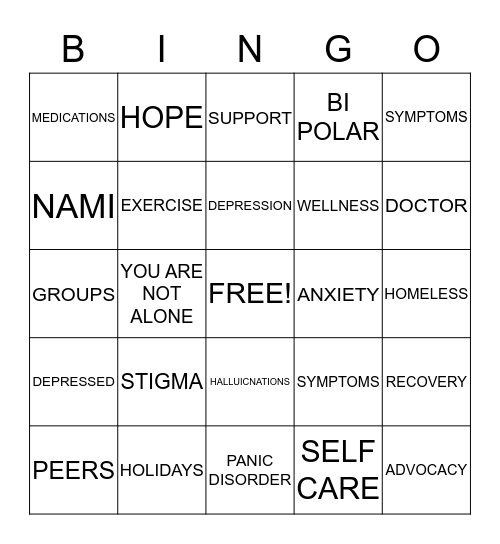 RECOVERY BINGO Card