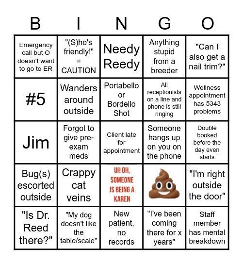 Wednesday Shenanigans Bingo Card