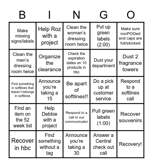 Softlines Bingo Card