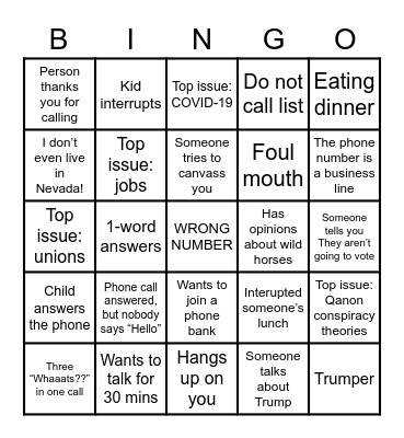 Phone Bank Week 1 Bingo Card