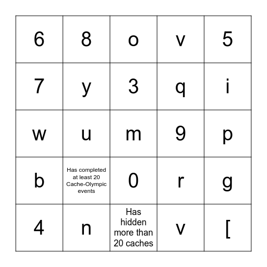 Cache-Olympics BINGO Card