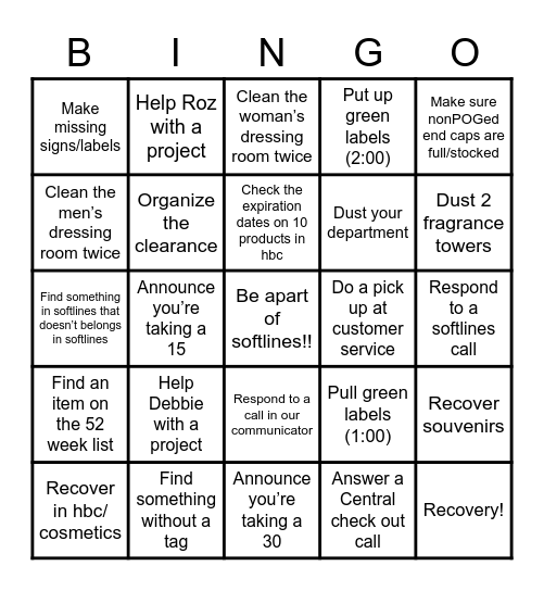 Softlines Bingo Card