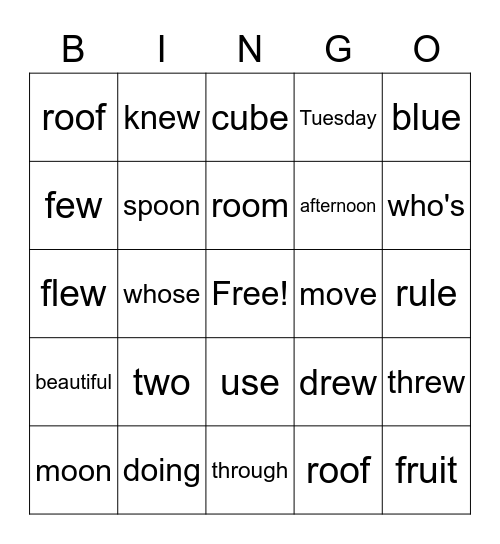 Unit 29 Spelling Bingo Card