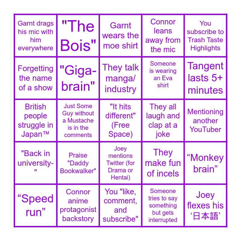 Trash トラッシュ Taste テースト Bingo ビンゴ Bingo Card