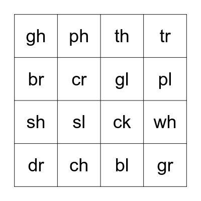 Phonics Digraph Bingo Card