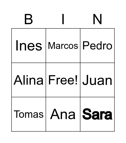 Name bingo Card