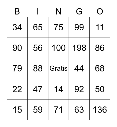 Números Bingo al 100 Bingo Card