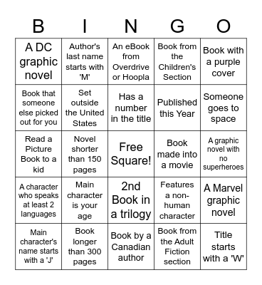 TEEN BOOK BINGO Card