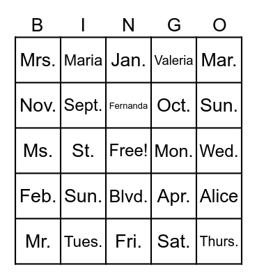 Abbreviations Bingo Card