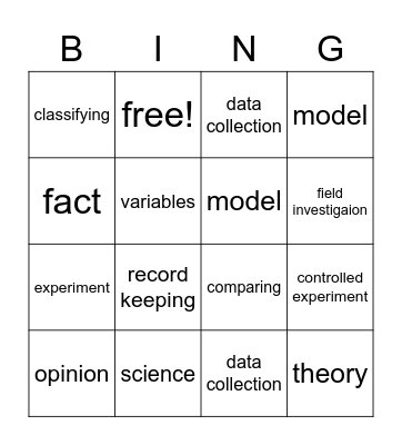 Science Vocab Bingo Card