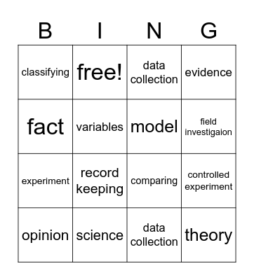 Science Vocab Bingo Card