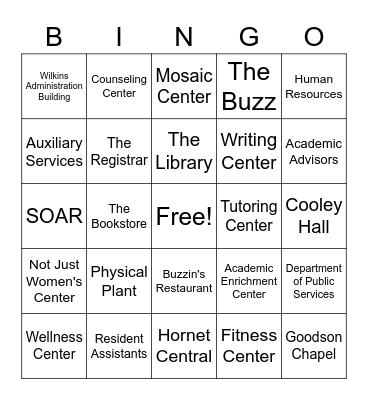 SU Resources Bingo Card