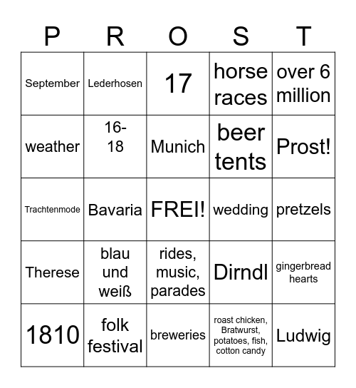 Oktoberfest Bingo Card