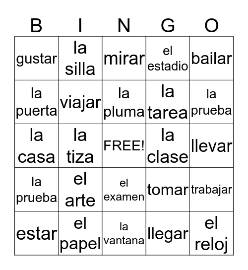 spanish Vocabulary  Bingo Card