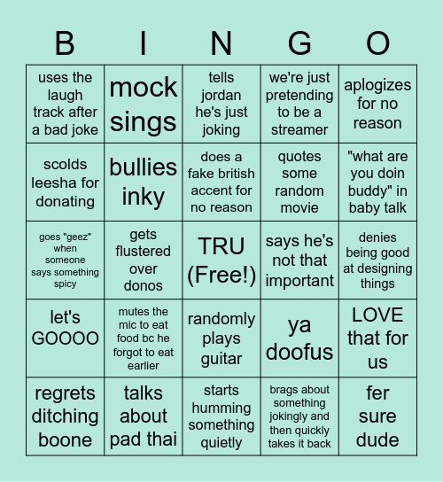 bwingo Bingo Card