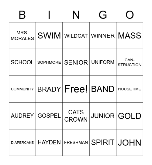 Cafer/Morales House BINGO Card