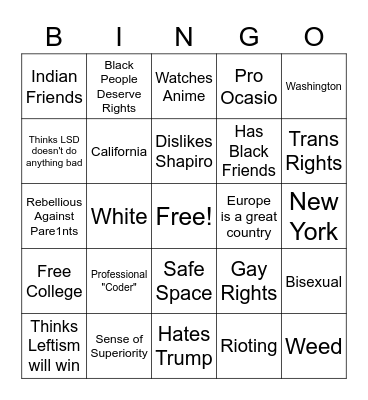 Libtard Bingo Card
