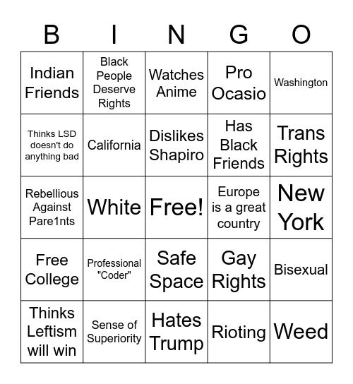 Libtard Bingo Card