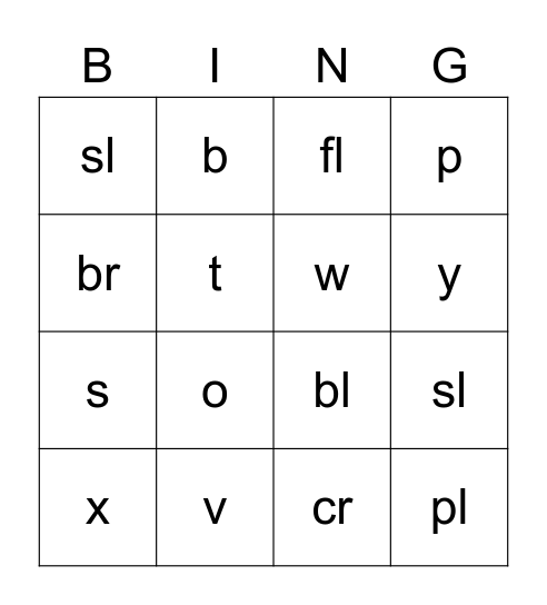 Letter Land Bingo Card