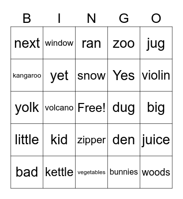 Bingo kid-vegetables Bingo Card