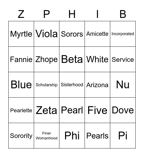 Zeta Bingo Card