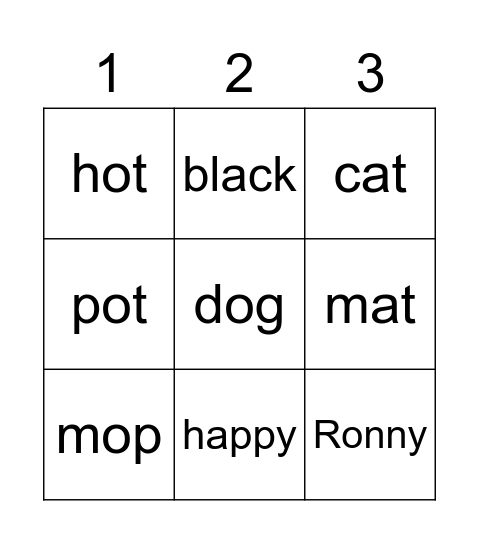 A and O Bingo Card