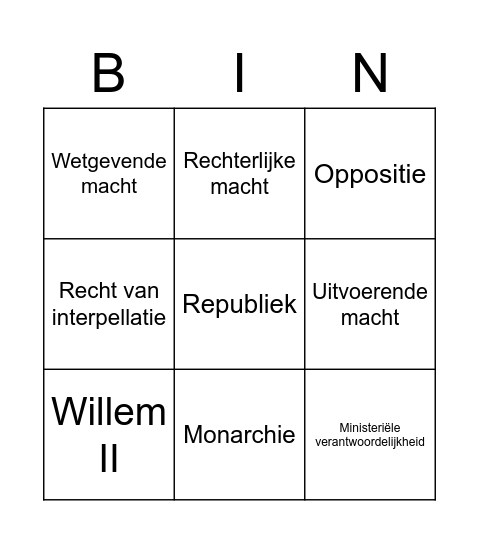 Staatsinrichting 1.1 Bingo Card