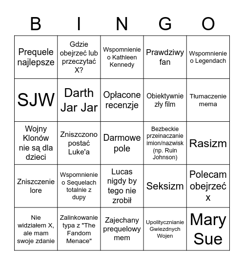 Dżedajkowe Bingo Card