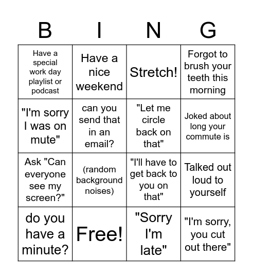 Work Bingo Card