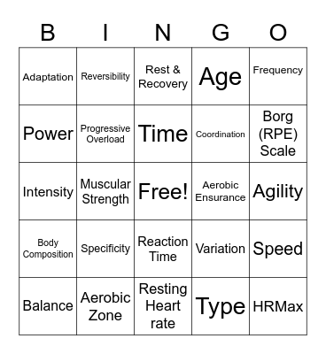 Training and Exercise Bingo Card