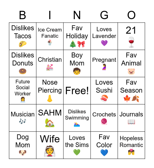 Amy Bingo Card