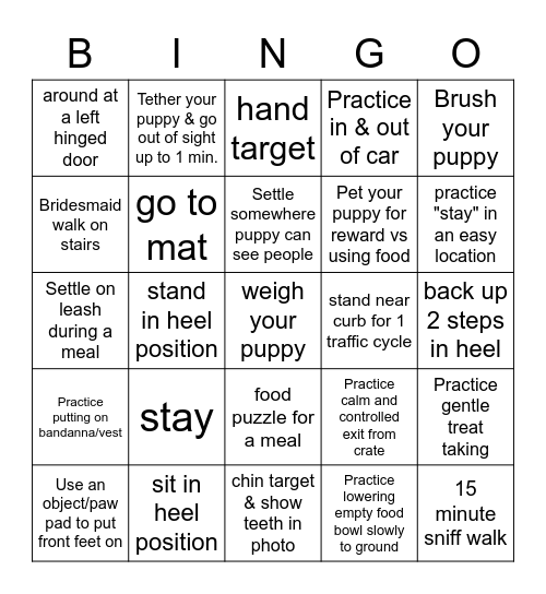 Dog Training Mystery BINGO Card